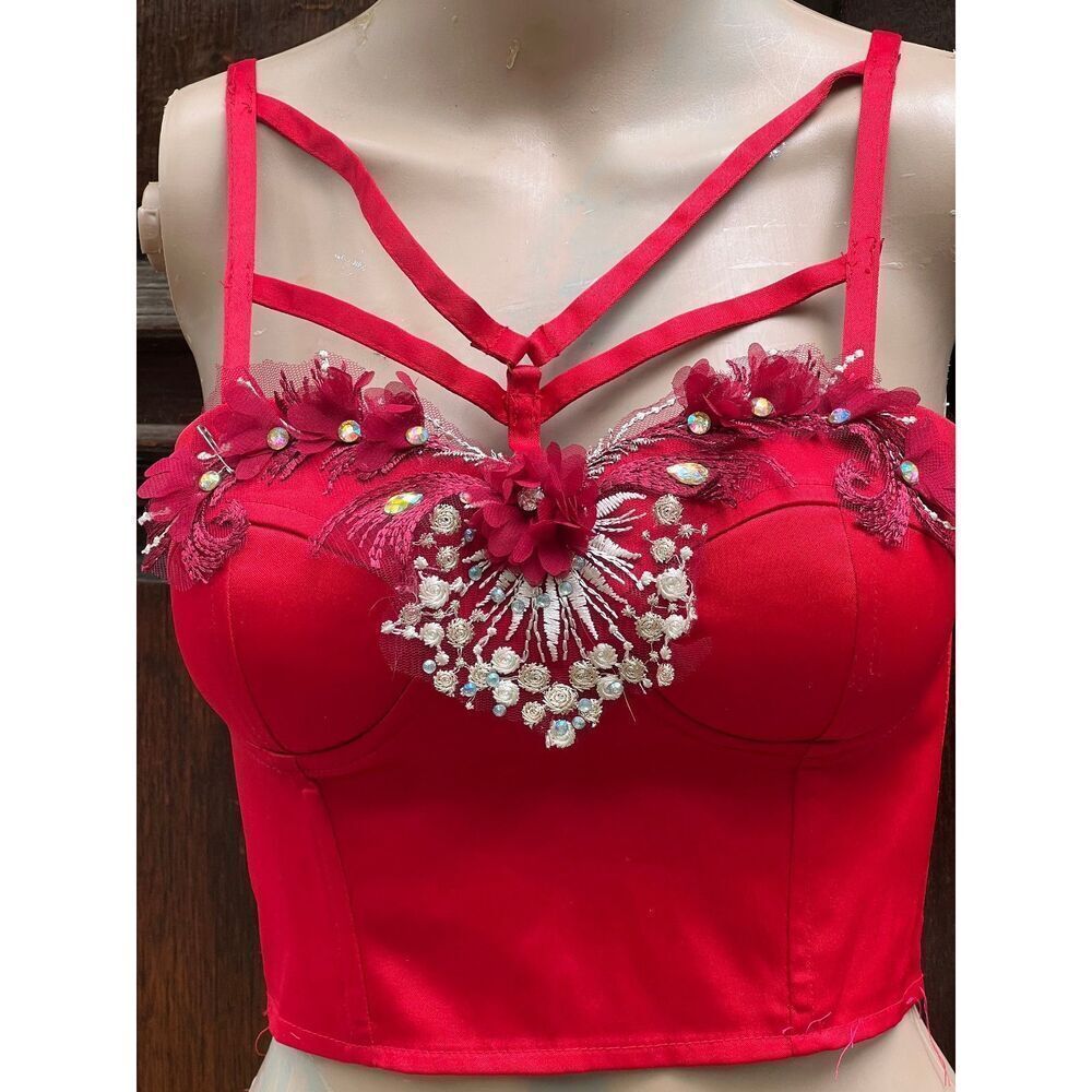 Charlotte Russe Red Corset Top Size S Burning Man Festival Reworked by Brebitz